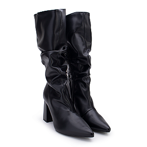 Bota Feminina Slouchy Cano Médio Salto Bloco 8 Cm Bico Fino Preto New York