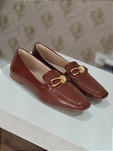 Sapato Mocassim Feminino Detalhes Em Laço Cor Whisky