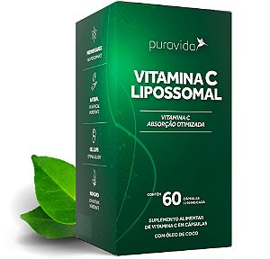Vitamina C Lipossomal 100mg 60cáps Pura Vida c/ Óleo de Coco