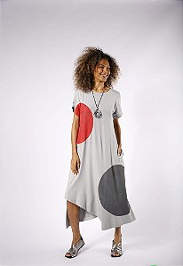 VESTIDO FEMININO COM MANGA CURTA EM MALHA – CINZA