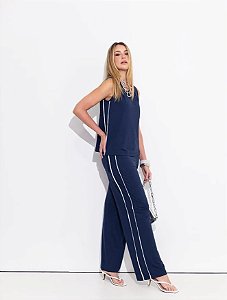 Conjunto Azul Marinho – Regata e Calça com Vivos Laterais Tamanho G