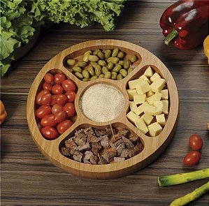 Bandeja Petisqueira Decorativa de Madeira - 5 Divisórias