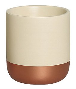 Cachepot P Marfim e Bronze Cerâmica Decoração Casa 15x13,7 cm
