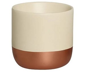 Cachepot M Marfim e Bronze Cerâmica Decoração Casa 16,2x16,6 cm