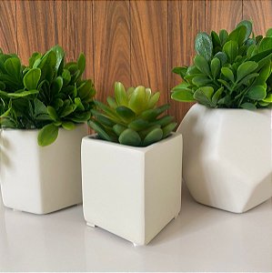 Kit Mini Vasinhos Geométricos Cerâmica Marfim