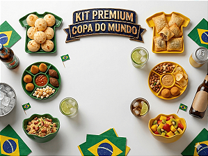 Kit Festa Brasil Copa do Mundo com Bandejas Petisqueira e Cumbucas Verde Amarelo – Kit Petiscos para Jogos e Torcida
