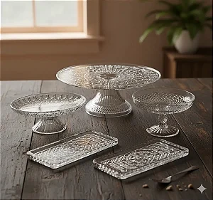 Kit 1 Boleira 30cm + 1 Doceira 19cm + 1 23cm + 2 Bandejas