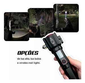 Lanterna Tática Multifuncional JK2210 - LED Alta Potência com Martelo de Emergência e Zoom