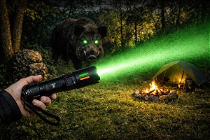 Lanterna LED Recarregável Luz Verde Kapbom KA-L6611 - Com Zoom e Bateria 26650