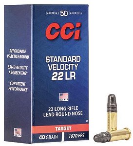 MUNIÇÃO CCI CAL .22 LR STANDARD VELOCITY 40GR LRN CX 50