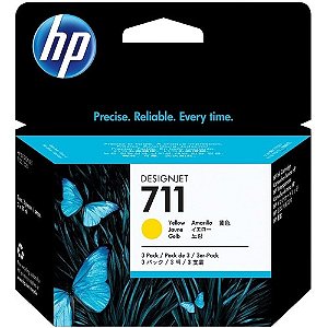 Cartucho Tinta Plotter Hp 711 Amarelo 29Ml Pack C/ 3 Unidades