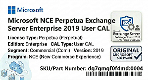 Licença Microsoft NCE Perpetua Exchange Server Enterprise 2019 User CAL Coml dg7gmgf0f4md:0004