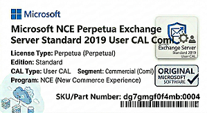 Licença Microsoft NCE Perpetua Exchange Server Standard 2019 User CAL Coml dg7gmgf0f4mb-0004