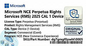 Licença Microsoft NCE Perpetua Rights Management Services (RMS) 2025 CAL 1 Device Coml dg7gmgf0pwhf-0005