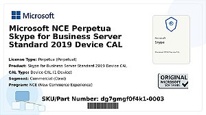 Licença Microsoft NCE Perpetua Skype for Business Server Standard 2019 Device CAL Coml dg7gmgf0f4k1-0003