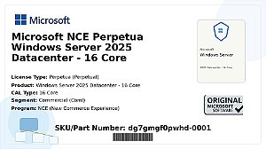 Licença Microsoft NCE Perpetua Windows Server 2025 Datacenter 16 Core Coml dg7gmgf0pwhd-0001