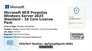 Licença Microsoft NCE Perpetua Windows Server 2025 Standard 16 Core License Pack Coml dg7gmgf0pwhc-0003