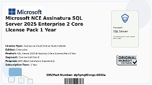 Licença Microsoft NCE Assinatura SQL Server 2025 Enterprise 2 Core License Pack 1 year Coml dg7gmgf0vngx-0002a