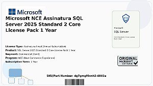 Licença Microsoft NCE Assinatura SQL Server 2025 Standard 2 Core License Pack 1 Ano Coml dg7gmgf0vnh2-0003a