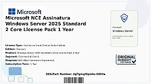 Licença Microsoft NCE Assinatura Windows Server 2025 Standard 2 Core Lic Pack 1 Ano Coml dg7gmgf0pwhc-0004a