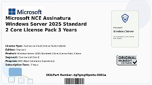 Licença Microsoft NCE Assinatura Windows Server 2025 Standard 2 Core Lic Pack 3 Anos Coml dg7gmgf0pwhc-0001a