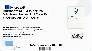 Licença Microsoft NCE Assinatura Windows Server Std Core Ext Security 2012 2 Core Y1 Coml dg7gmgf0hpvv-0007