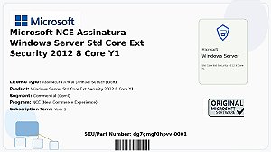 Licença Microsoft NCE Assinatura Windows Server Std Core Ext Security 2012 8 Core Y1 Coml dg7gmgf0hpvv-0001