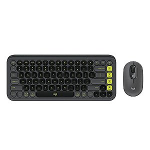 Kit Teclado e Mouse Logitech Pop Icon Cinza e Verde Sem Fio - 920-013056