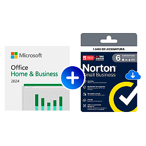 Microsoft Office Home and Business 2024 ESD + Norton Small Business Attach 12 meses 1 usuário 6 dispositivos - ep2-06608b