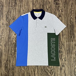 Polo Lacoste Letreiro Azul/Cinza/Verde