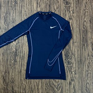 Camiseta Nike Pro Manga Longa Azul Marinho