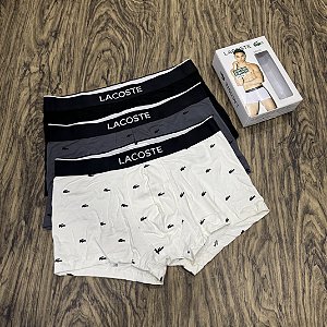 Cueca Lacoste Boxer C/3 Preto/Branco/Cinza