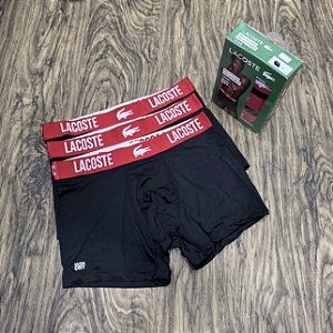 Cueca Lacoste Boxer C/3 Preto com Vermelho