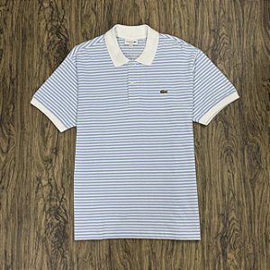 Polo Lacoste Listrada Azul com Branco PH9753