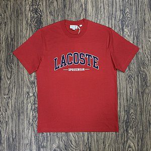 Camiseta Lacoste Letreiro TH6565 Vermelho com Azul