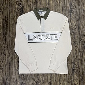 Polo Lacoste Manga Longa Letreiro KH9285 Creme
