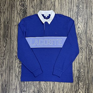 Polo Lacoste Manga Longa Letreiro KH9285 Azul