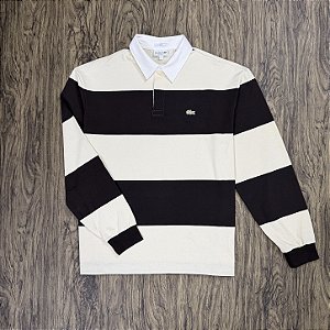 Polo Lacoste Rugby Bege com Marrom