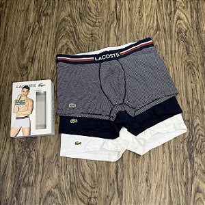 Cueca Lacoste Boxer C/3 Azul/Listrado/Branco