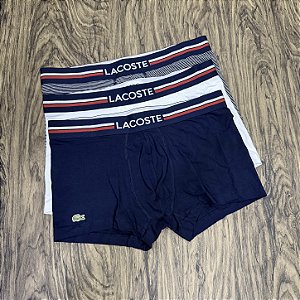 Cueca Lacoste Boxer C/3 Azul/Listrado/Branco