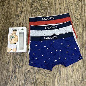 Cueca Lacoste Boxer C/3 Vermelho/Azul/Cinza