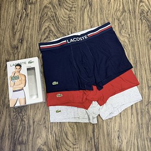 Cueca Lacoste Boxer C/3 Vermelho/Cinza/Azul