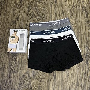 Cueca Lacoste Boxer C/3 Branco/Preto/Cinza TR