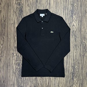 Polo Lacoste Slim Fit Manga Longa Preta