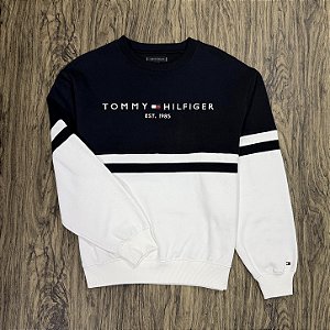Moletom Tommy Hilfiger Colorblock Azul com Branco