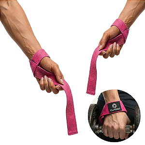Par - Tala Straps 100% Algodão Musculação Academia - Rosa - Classic