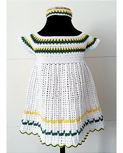 Vestido Tulipa Brasil em Crochê Infantil