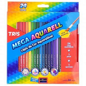 Lápis de cor 24 cores Mega Aquarelável TRIS 682037 - Papelaria Literarte