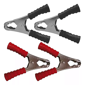 GARRA JACARÉ GRANDE CLIP PARA BATERIA 100A 10,5CM 105MM VERMELHA E PRETA