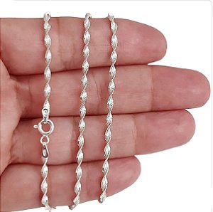 Corrente Cordão Singapura Prata Italiana 925 Diamantada 45cm